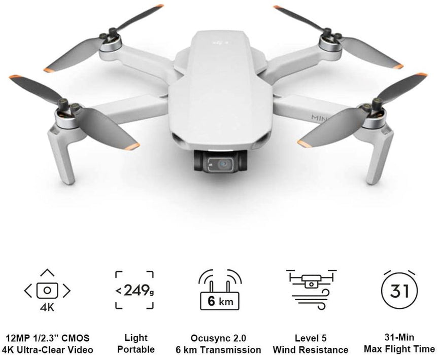 DJI Mini 2 - Ultralight and Foldable Drone Quadcopter, 3-Axis Gimbal with 4K Camera, 12MP Photo, 31 Minutes Flight Time, Ocusync 2.0 HD Video Transmission, Mavic Mini, Quickshots with DJI Fly App